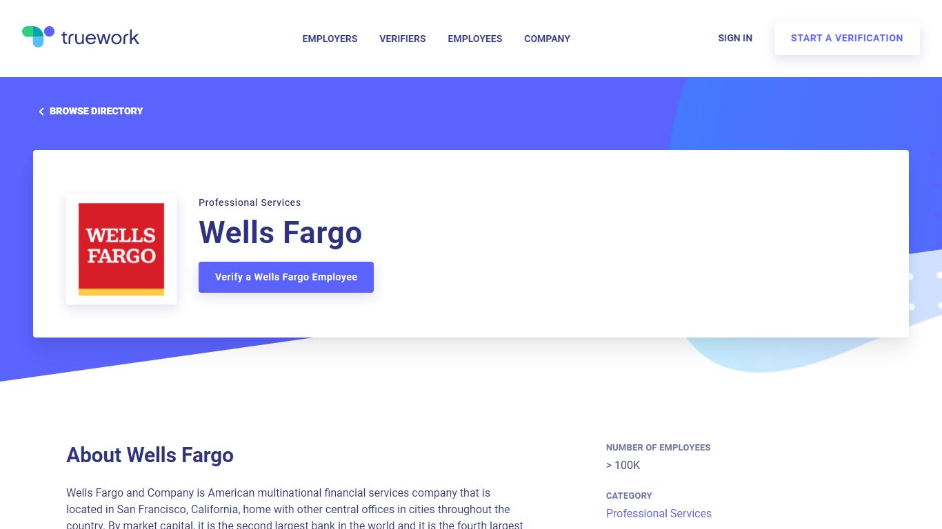 Employment Verification for Wells Fargo | Truework