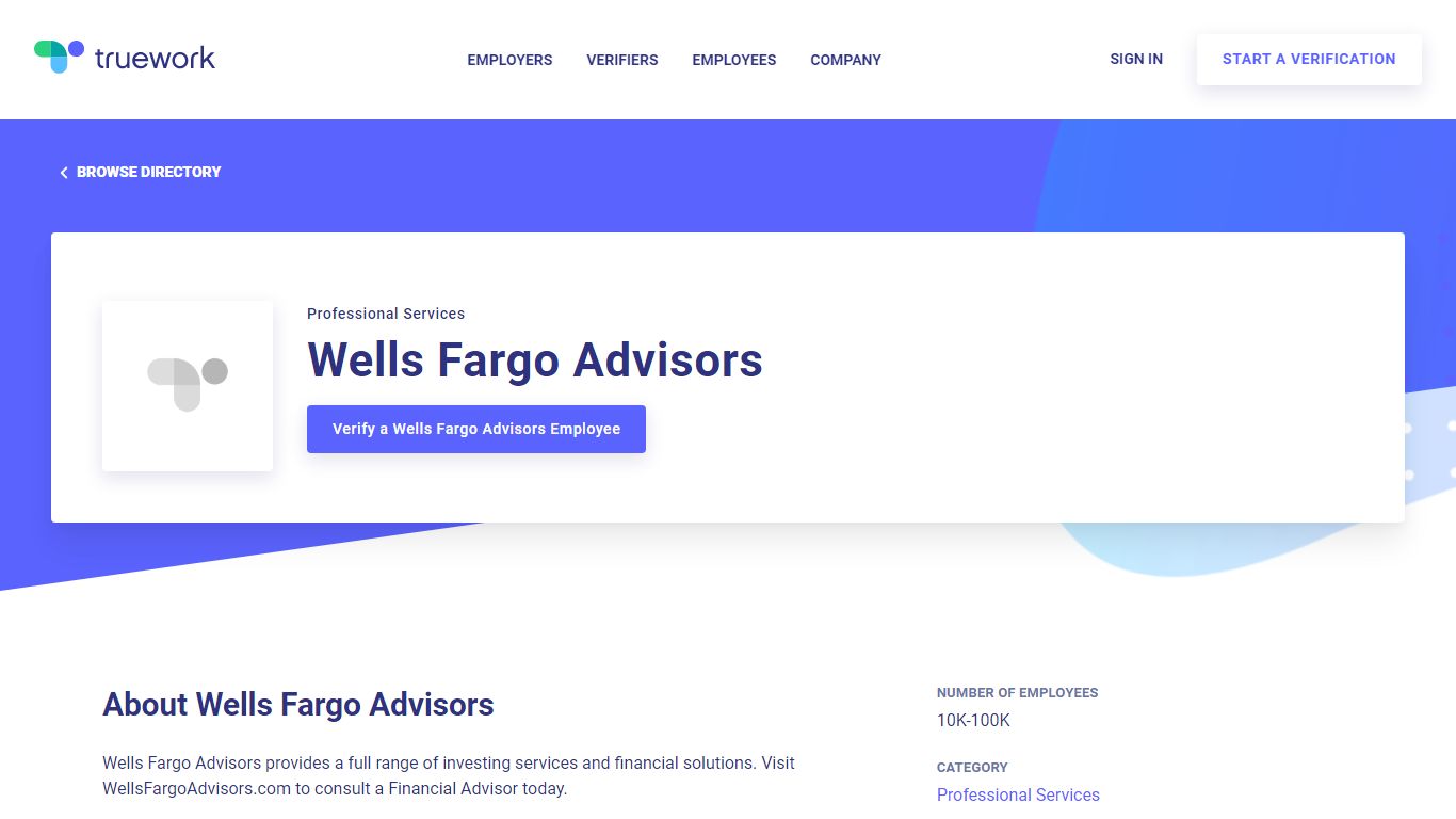 Employment Verification for Wells Fargo Advisors | Truework